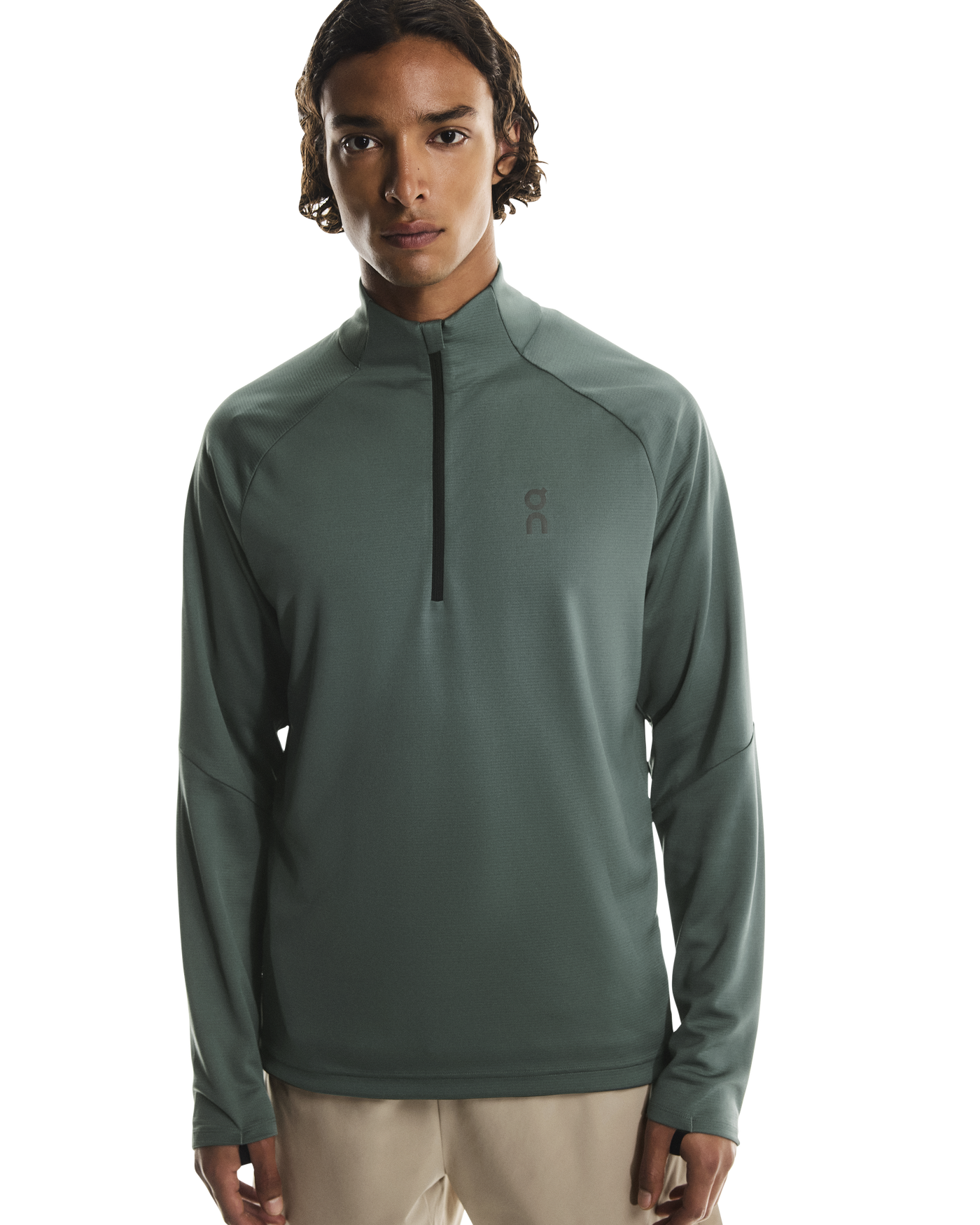 Men's On Running Olive 1/4 Zip Climate Shirt & Spirulina Olive Weather Pants Set