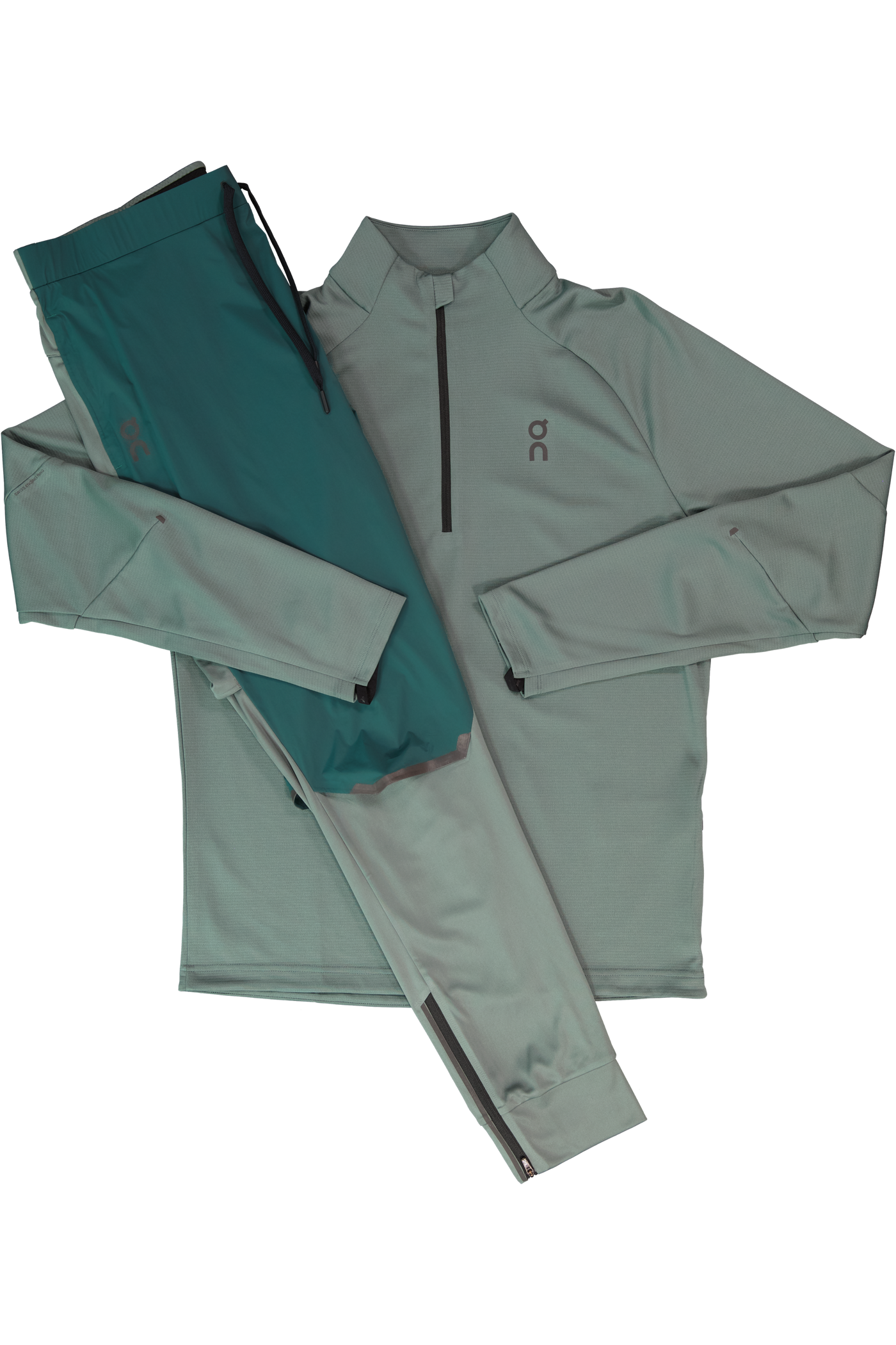 Men's On Running Olive 1/4 Zip Climate Shirt & Spirulina Olive Weather Pants Set